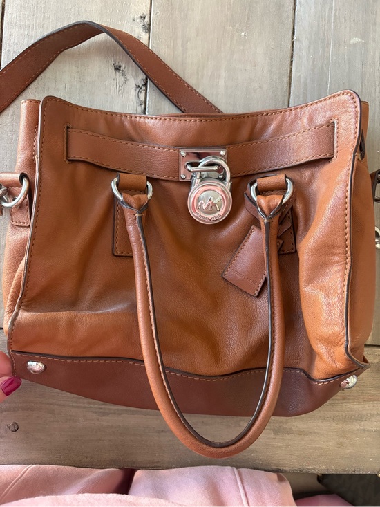 Michael Kors Handbags - Michael Kors Cognac Leather Satchel with Silver Logo Lock